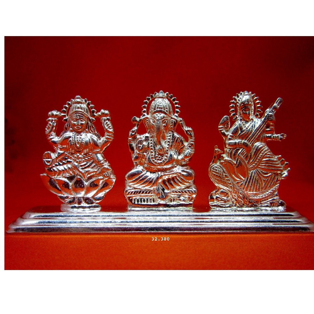 silver shree ganesha-Lakshmi-Sarswatiji murti (Statue) MRT-35