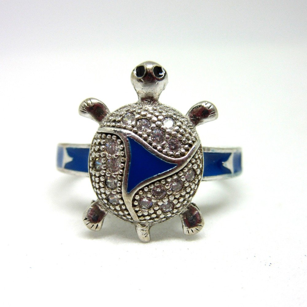 Silver 925 blue meena tortoise ring sr925-131