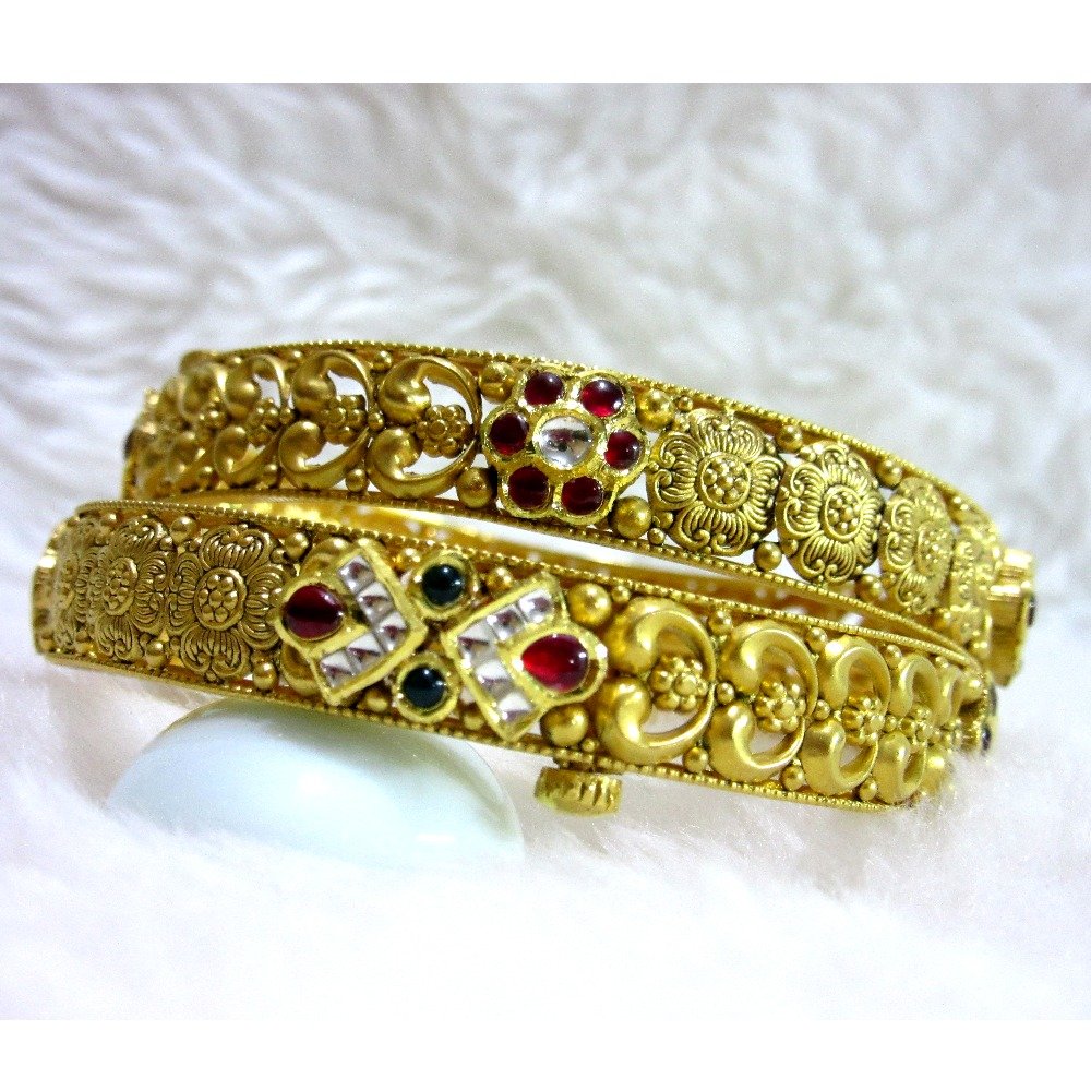 Gold 22k semi jadtar bangles