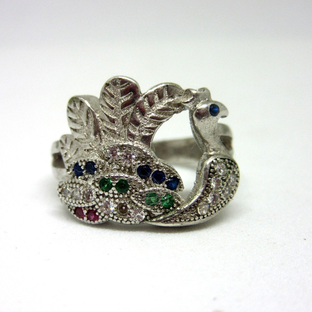 925 silver peacock multi diamond ring sr925-165