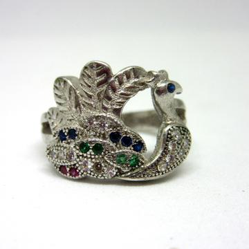925 silver peacock multi diamond ring sr925-165 by 