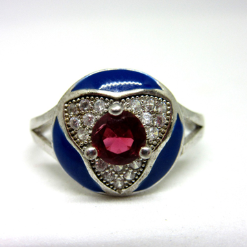 Silver pink stone blue meena ring sr925-209 by 
