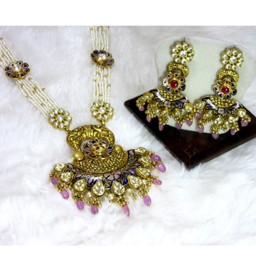 Gold classic meena-stone oxidized long moti mala s... by 