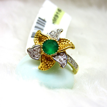 Gold Flower Shape Green Stone Ring by 