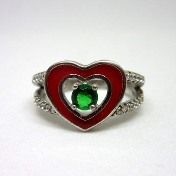 Silver 925 heart shape green diamond ring sr925-16... by 