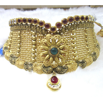 Gold broad jadtar chokker neckwear set by 