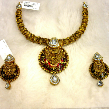 Gold 22k Hallmark Antique Meena Jadtar Necklace Se... by 