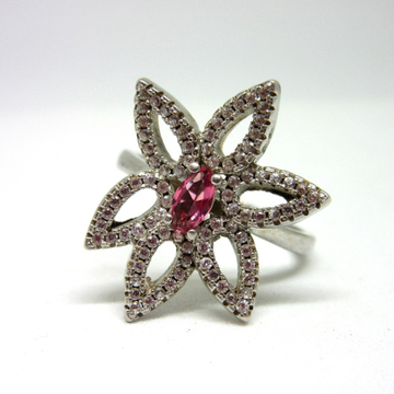 Silver 925 flower design pink stone ring sr925-42 by 