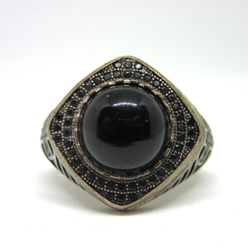 Silver 925 black round shape royal ring sr925-109 by 