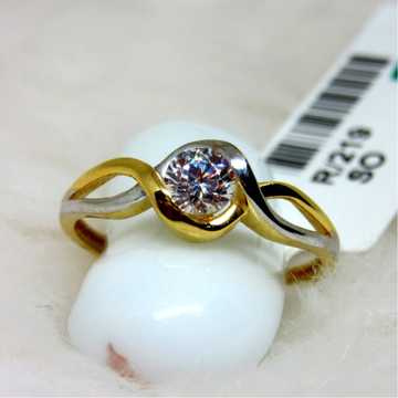 Gold round single stone rodium ring by 