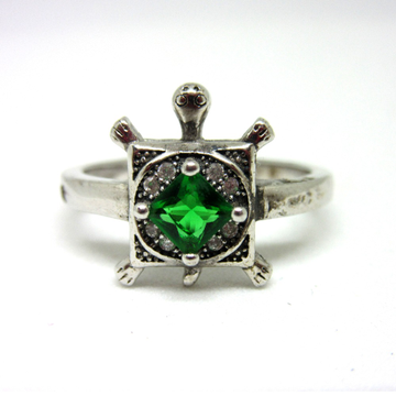Silver 925 green stone tortoise ring sr925-52 by 