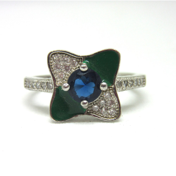 Silver 925 blue stone green meena ring sr925-75 by 