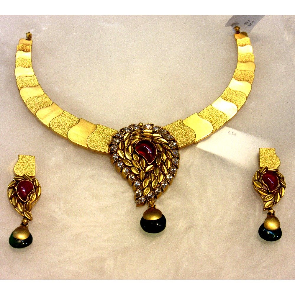 22k 916 matte design color stone antique set