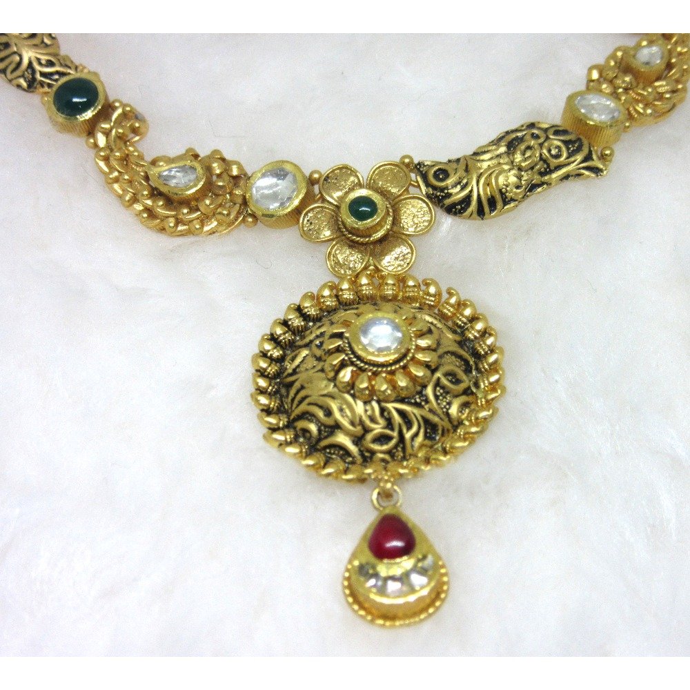 Delicate oxidised round gold hm916 jadtar set