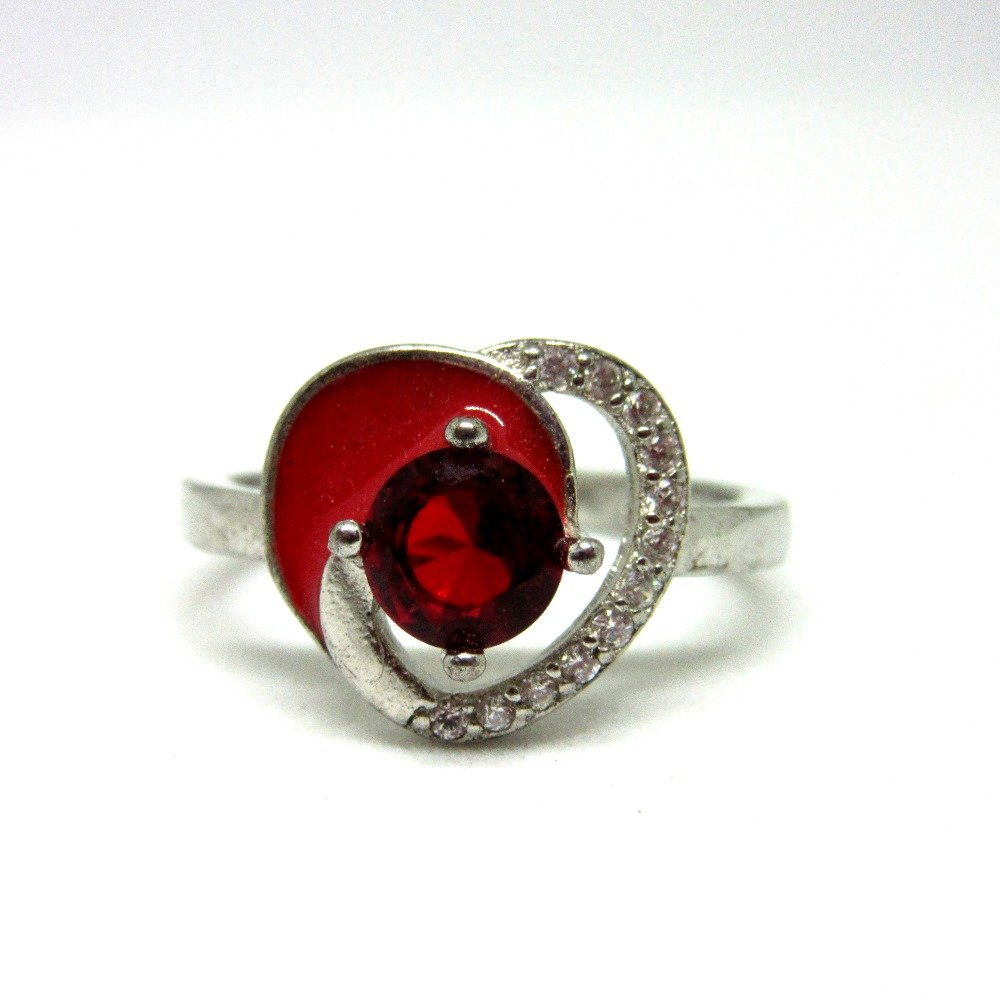 Silver 925 red stone + meena heart shape ring sr925-51