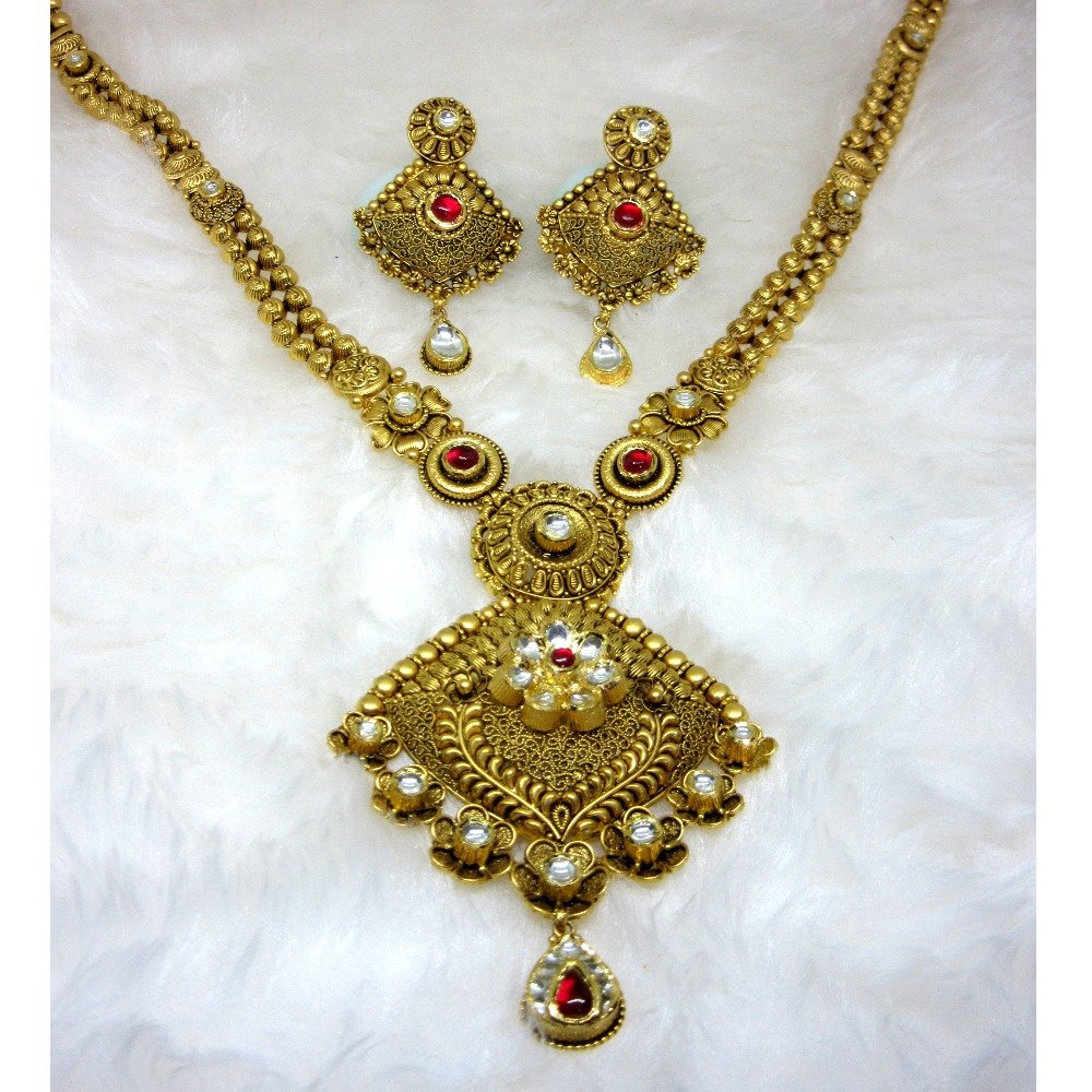 Gold hm916 rajwadi antique jadtar long set