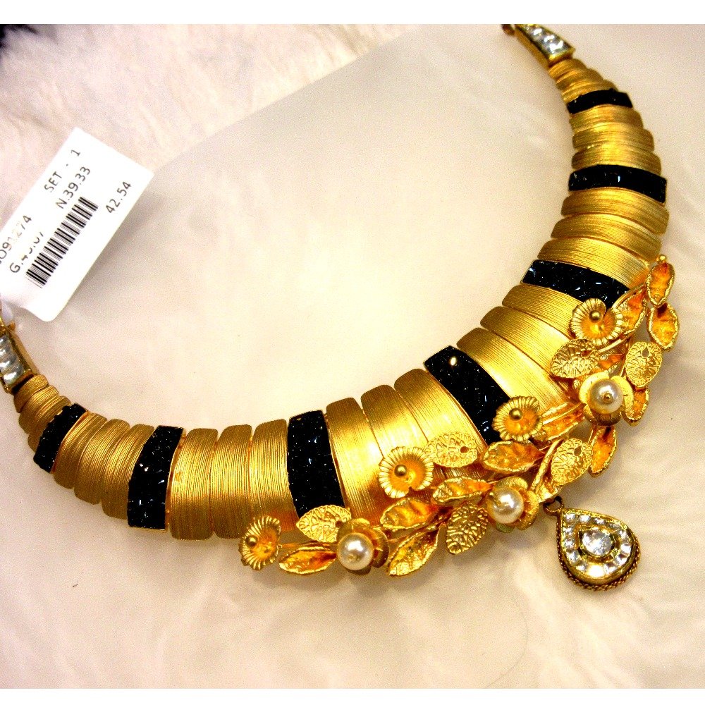 Designer floral western gold hm916 balck diamond necklace set