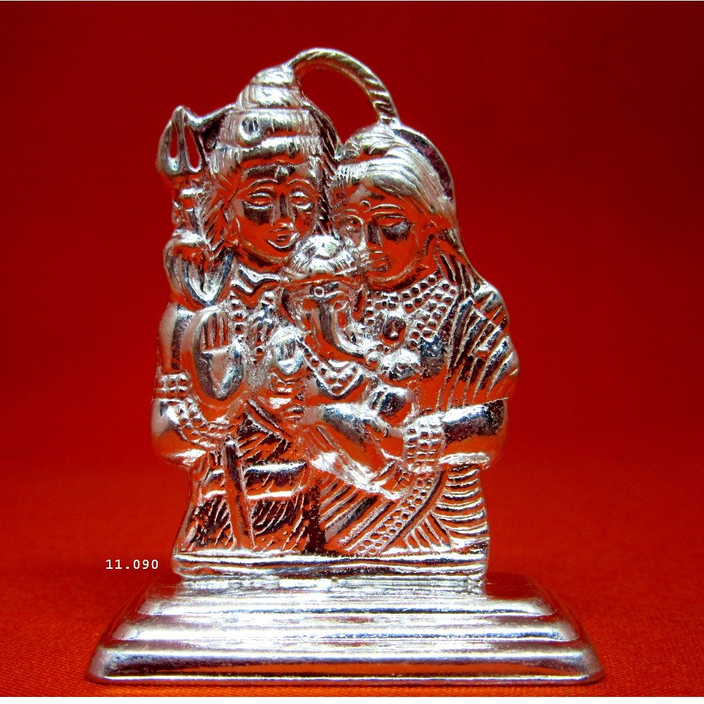 silver shree Shiva-Parvati Ganesha Murti (Statue) MRT-83