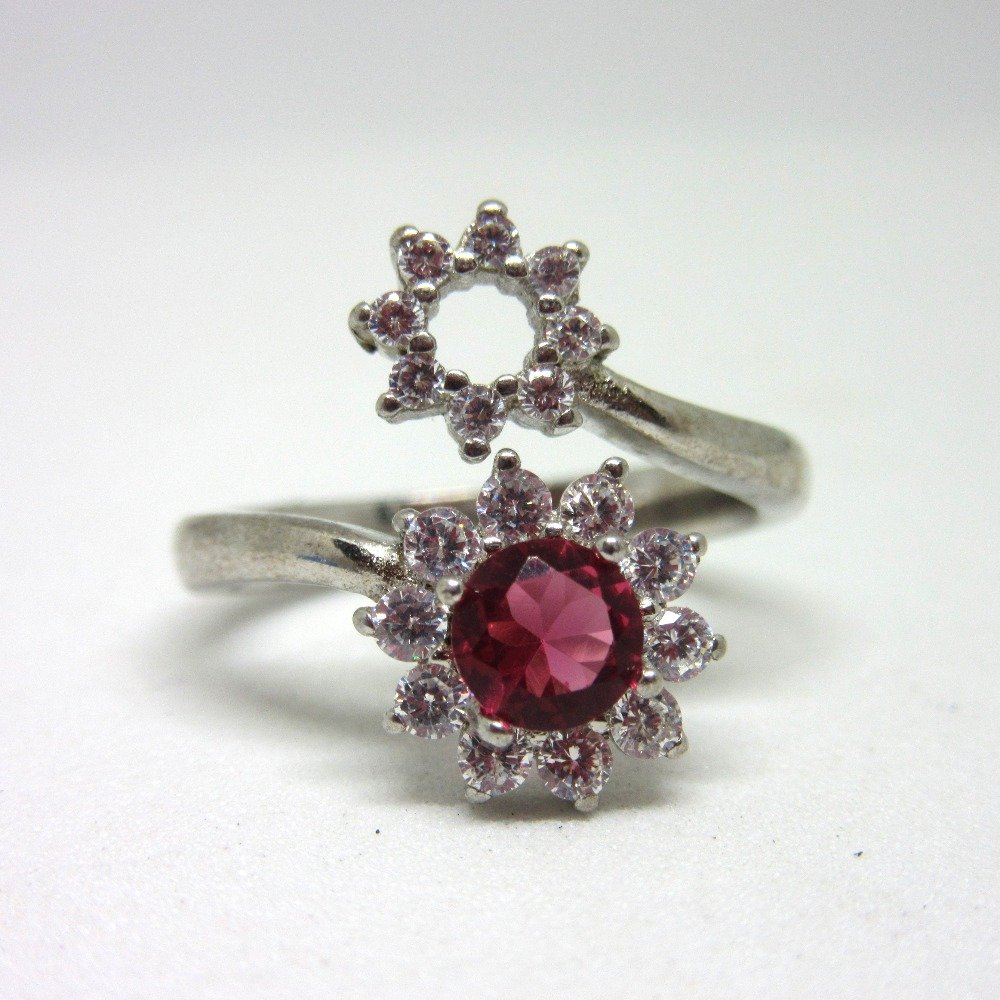 Silver 925 pink stone adjustable ring sr925-242