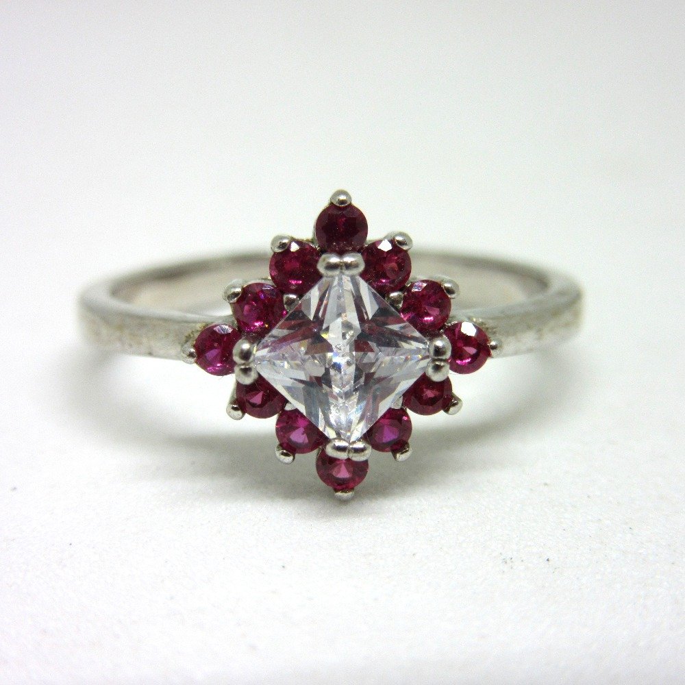 Silver 925 pink diamond white stone classic ring sr925-241