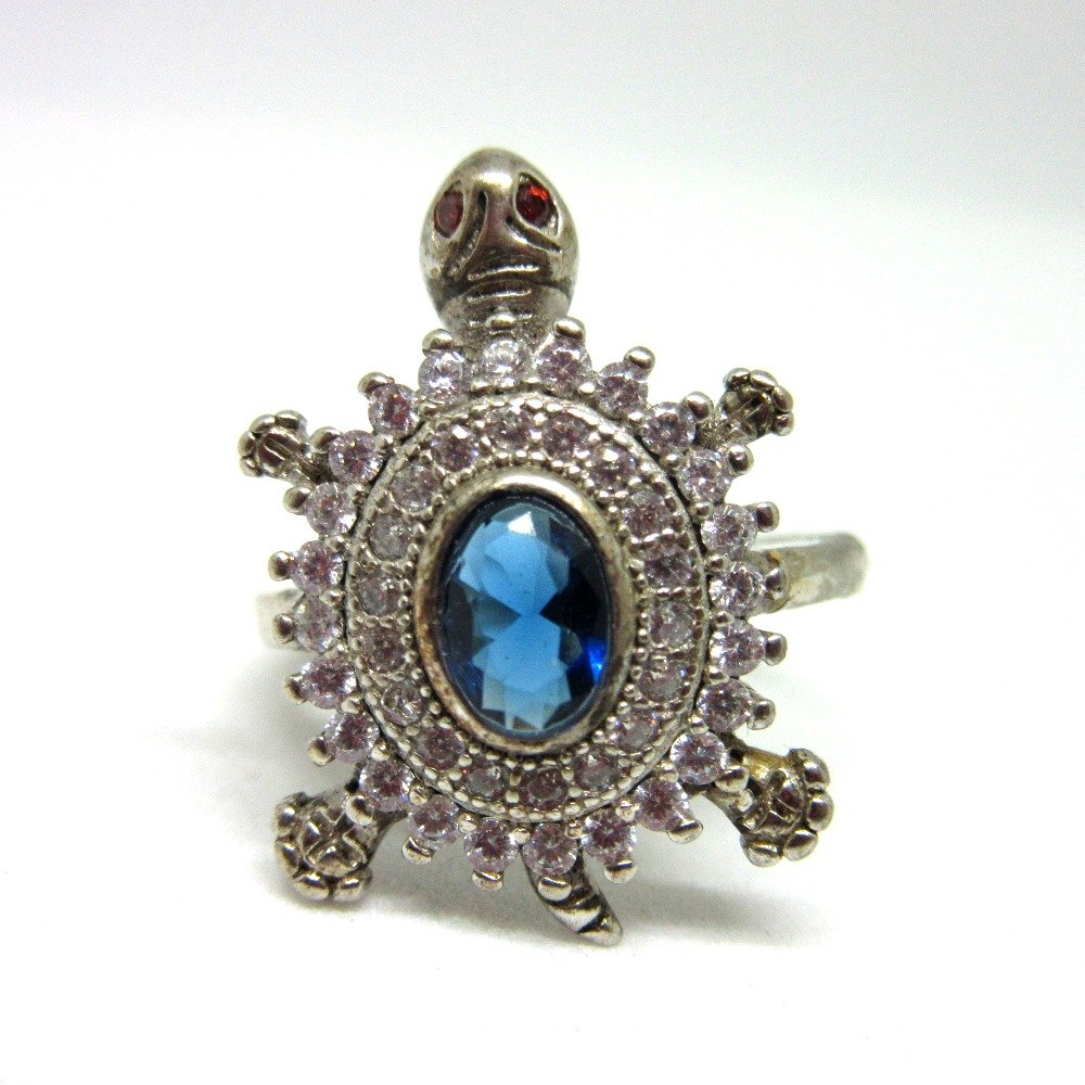 Silver 925 blue stone tortoise ring sr925-116