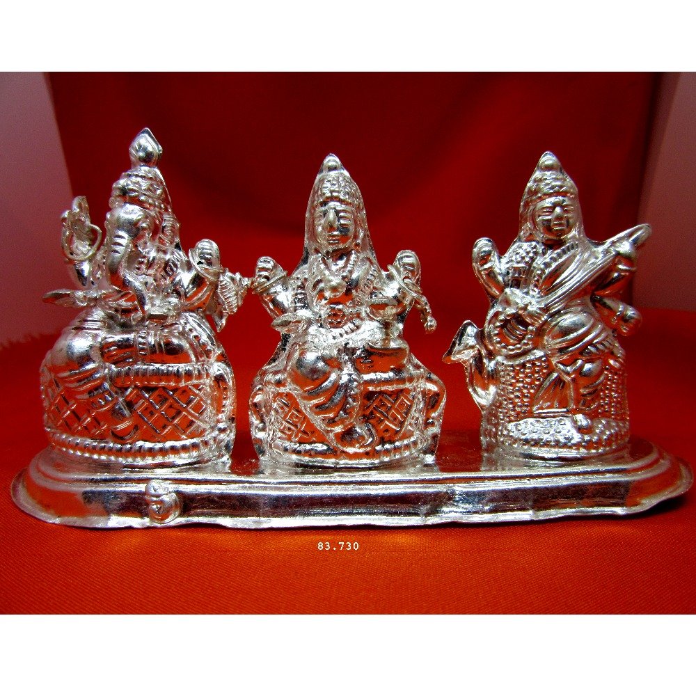 Silver trimurti ganesh-lakshmi-sarswati murti (statue) mrt-184