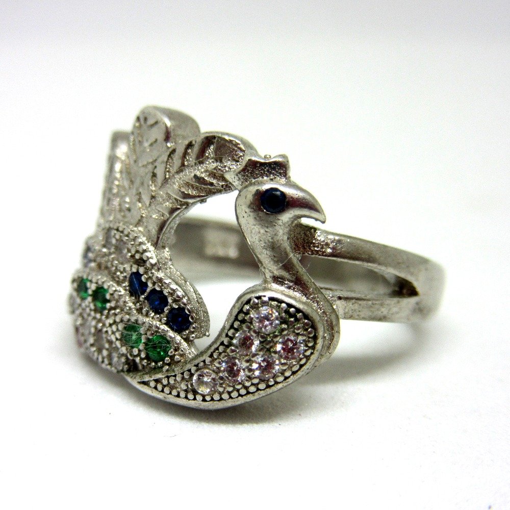 925 silver peacock multi diamond ring sr925-165