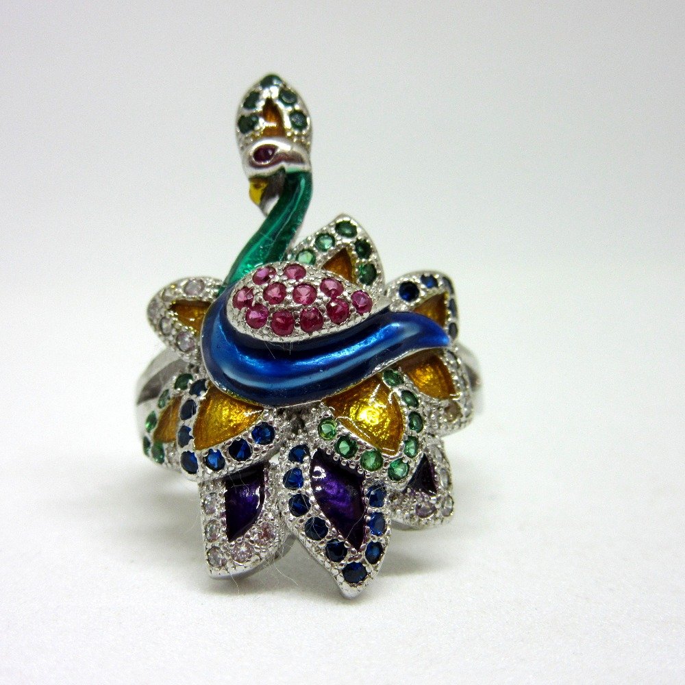 925 silver peacock colorful ring sr925-59