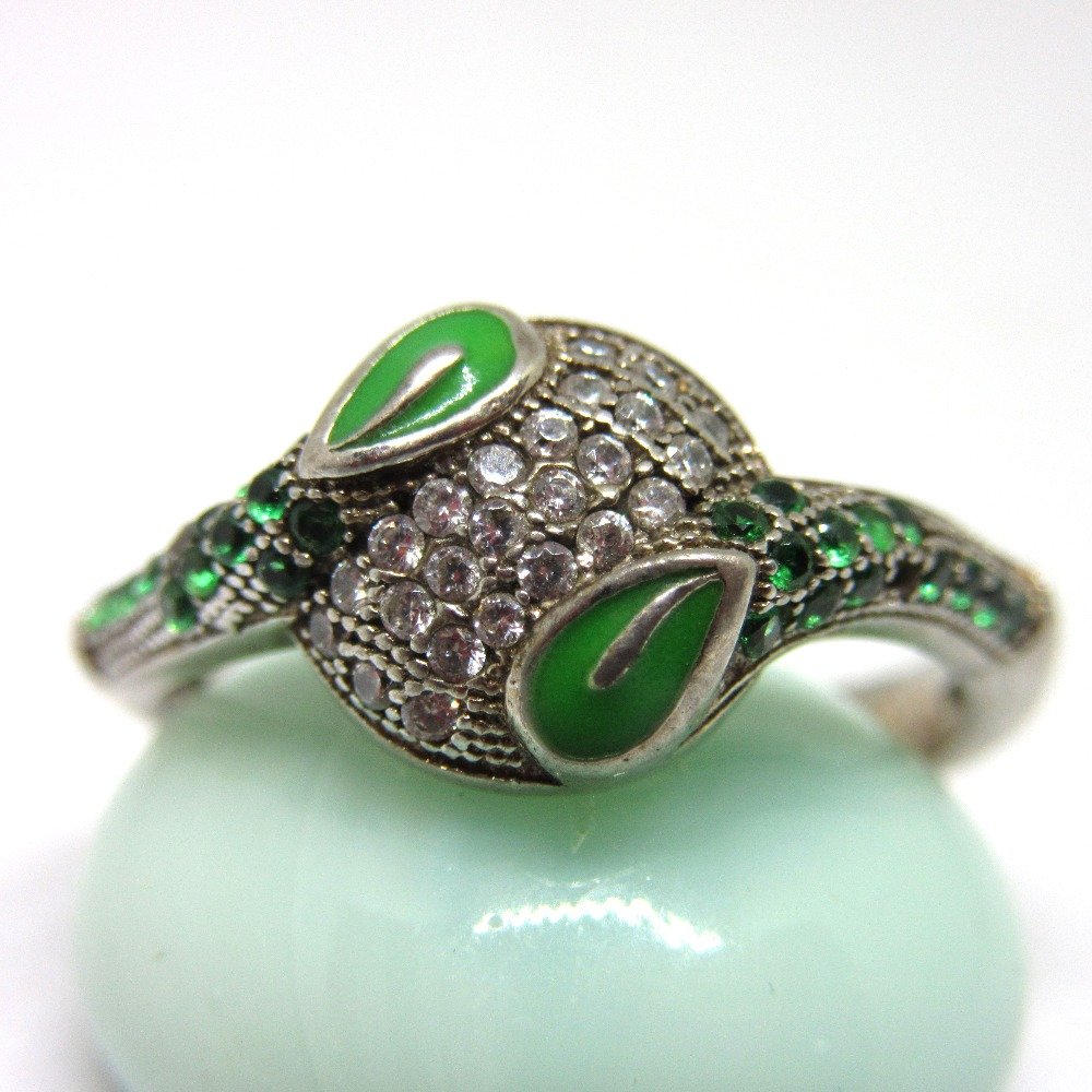 Silver 925 green meena ring sr925-160