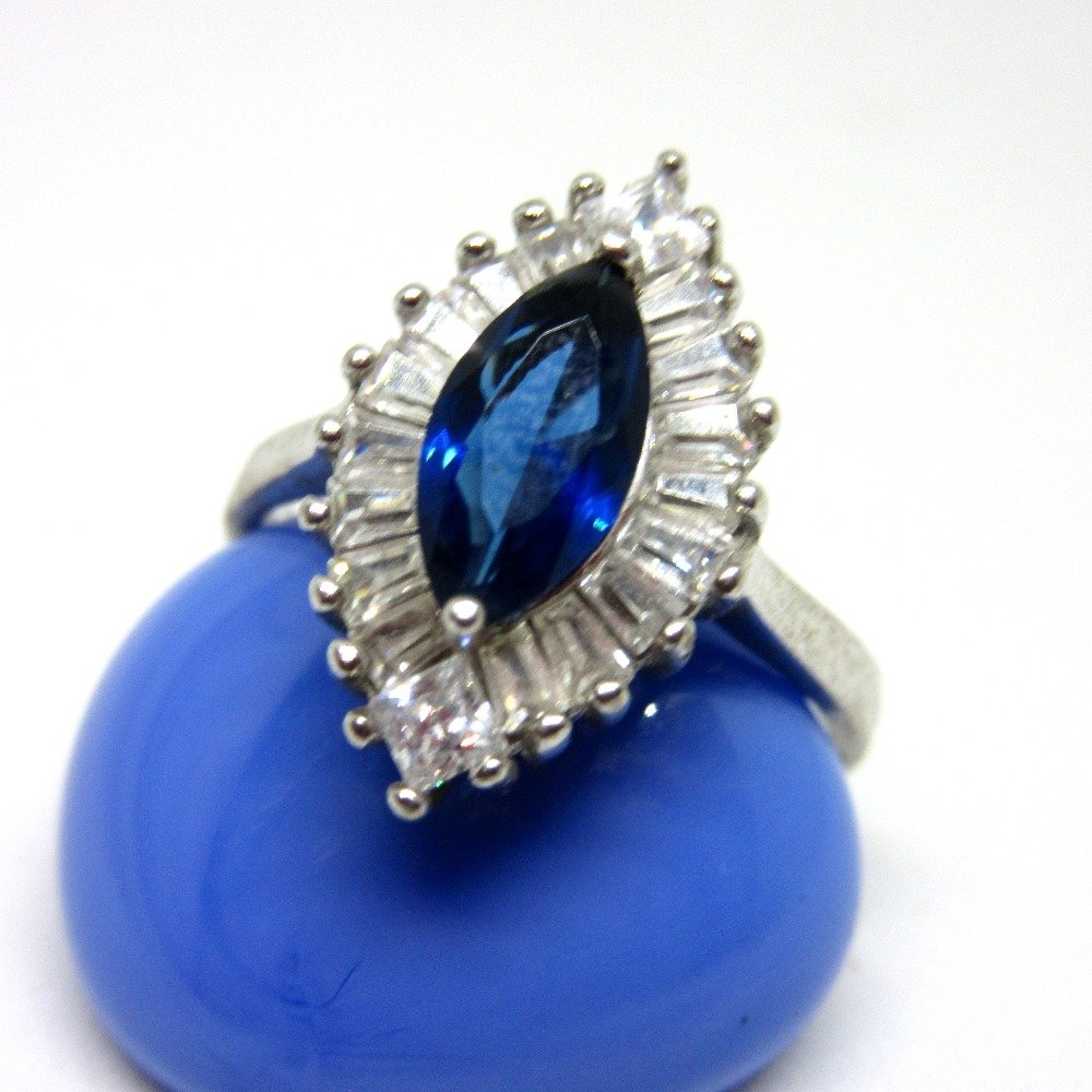 Silver 925 marquise shape blue stone ring sr925-178