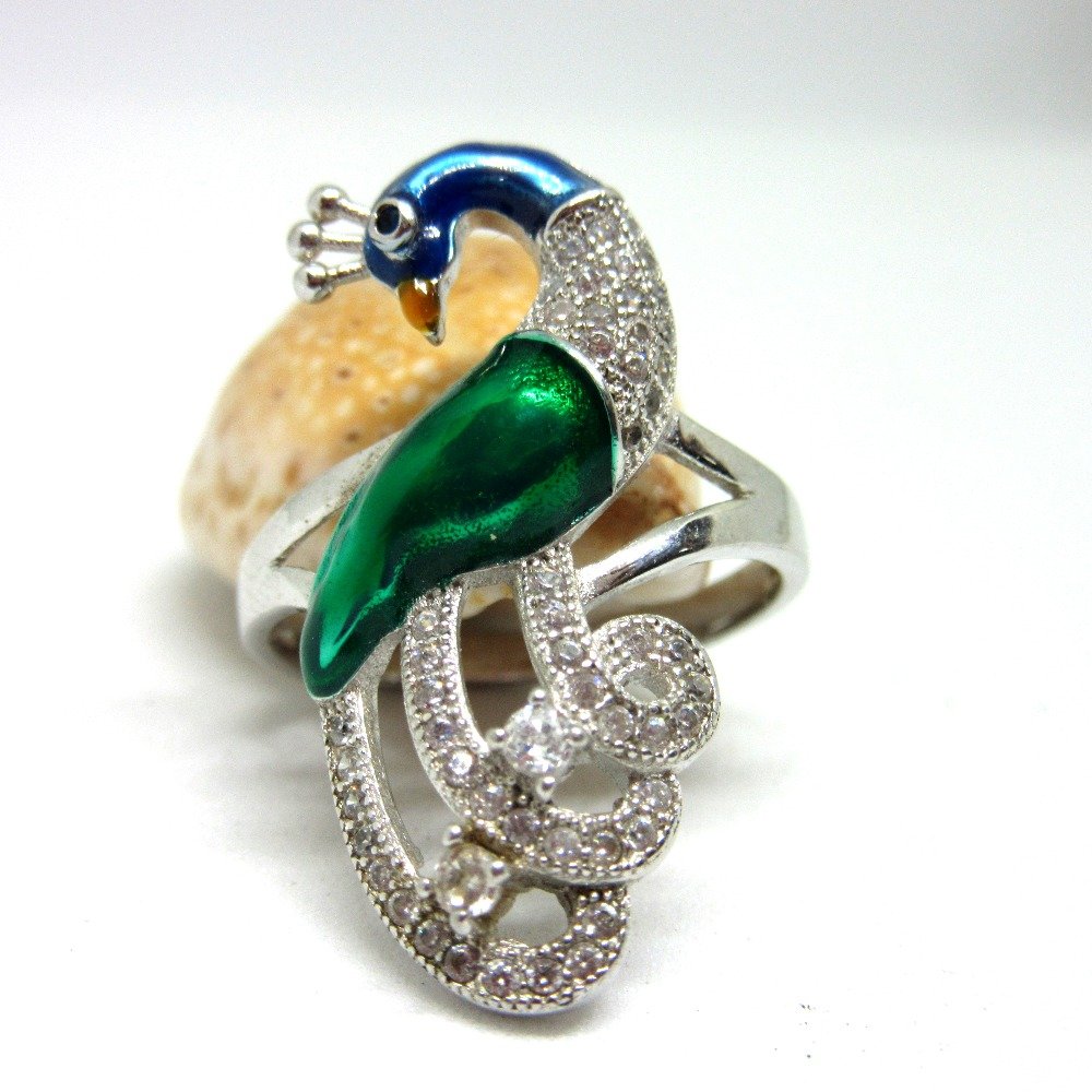 Silver 925 peacock color meena stone ring sr925-85