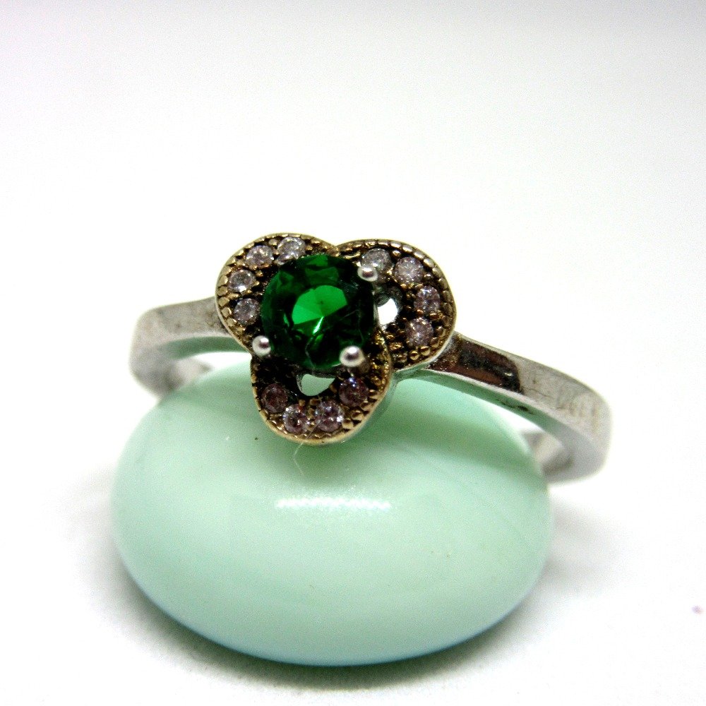 Silver 925 green stone designer gold linening ring sr925-170