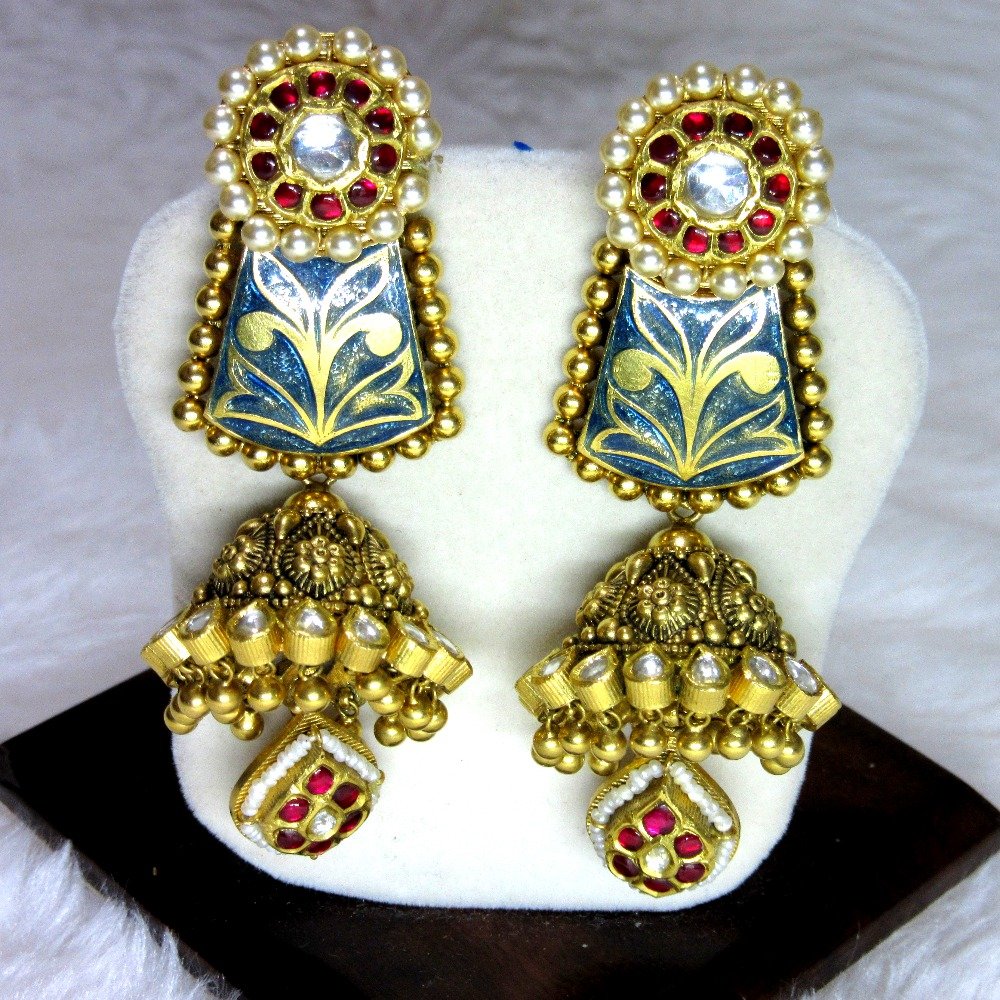 Gold jadtar chokar colorful antique necklace set