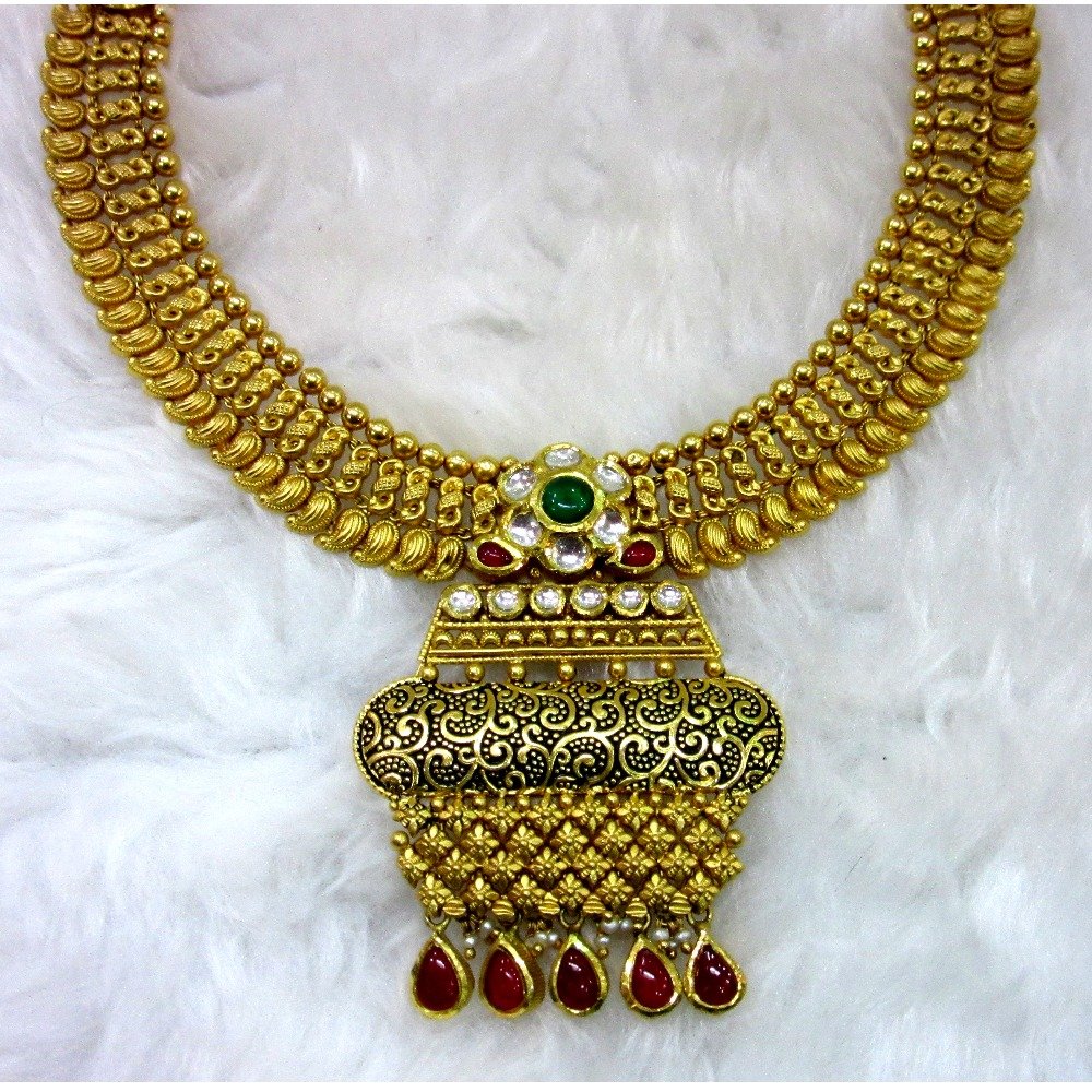 gold hallmark antique jadtar rounded necklace set