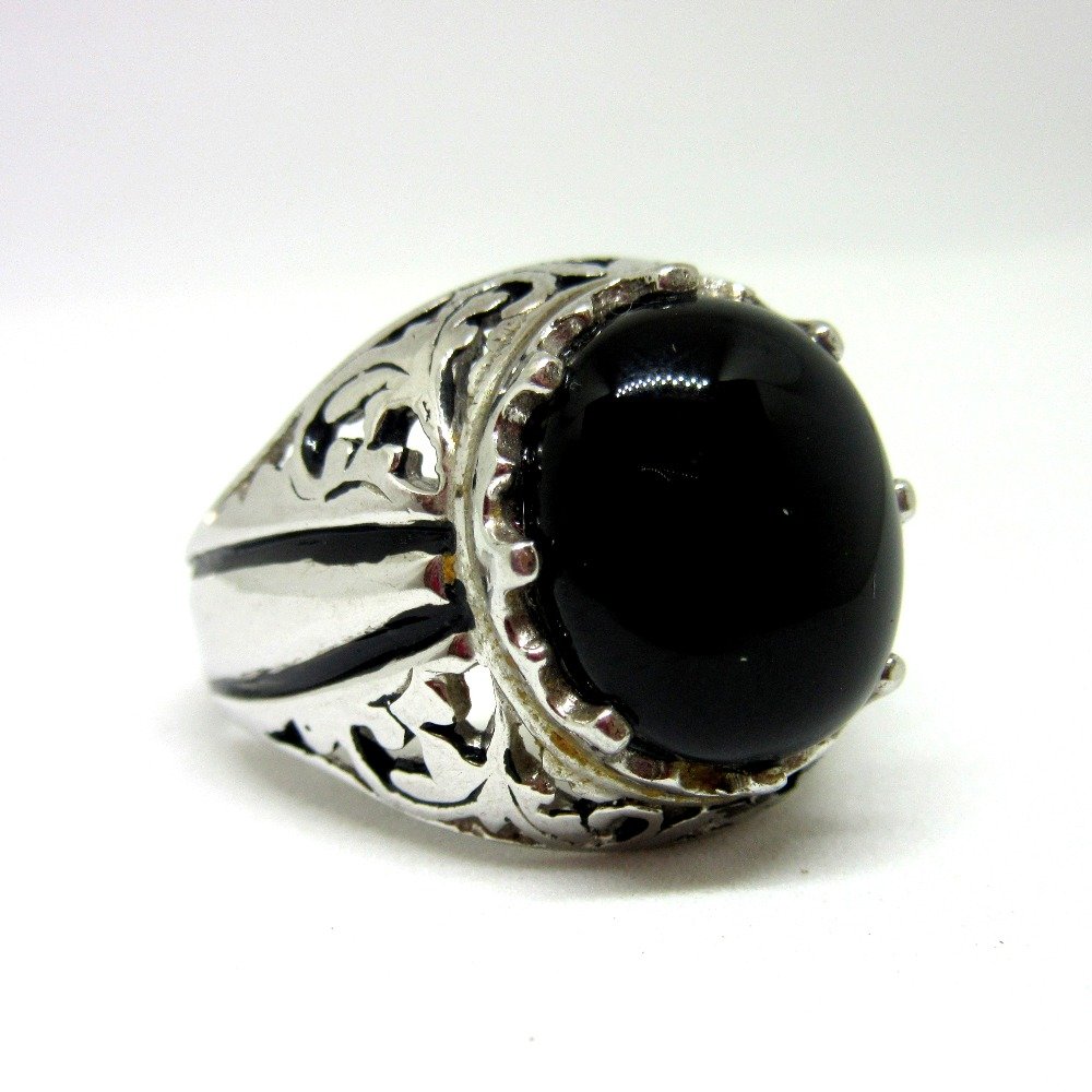 Silver 925 vinatge black stone men ring