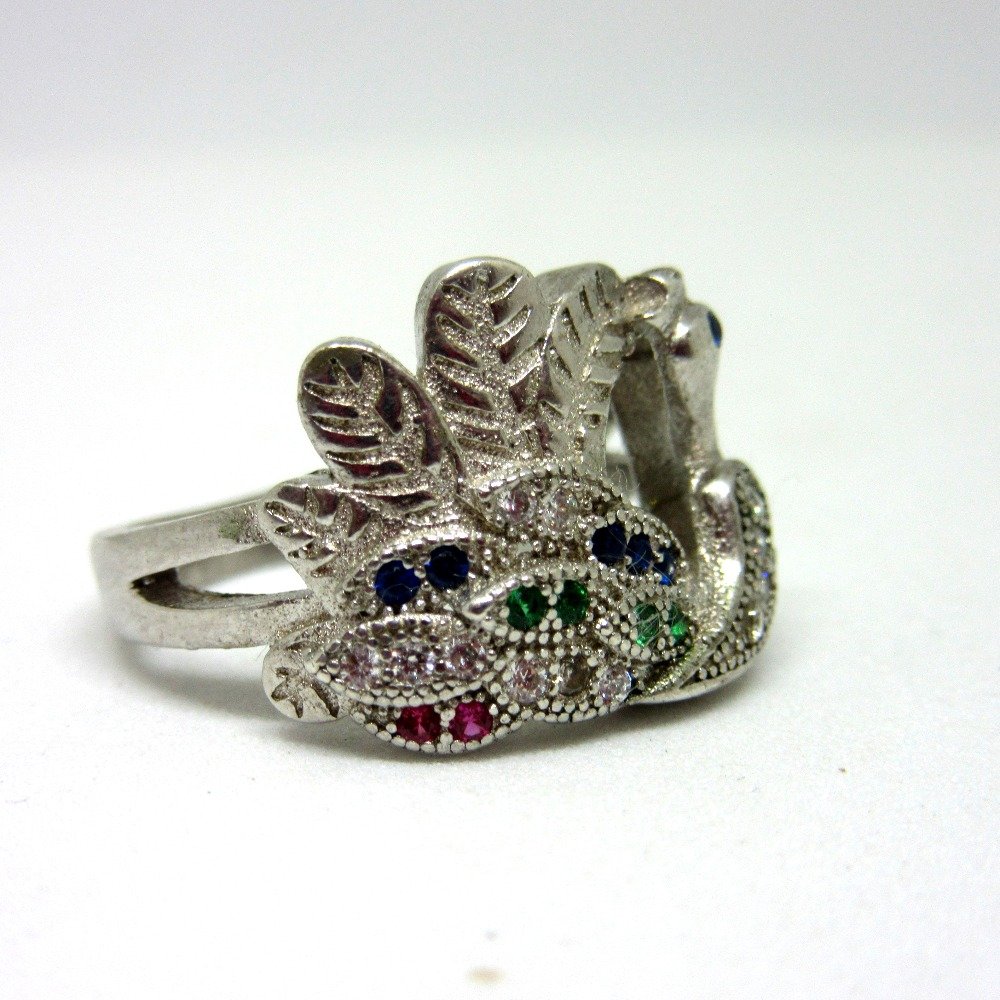 925 silver peacock multi diamond ring sr925-165