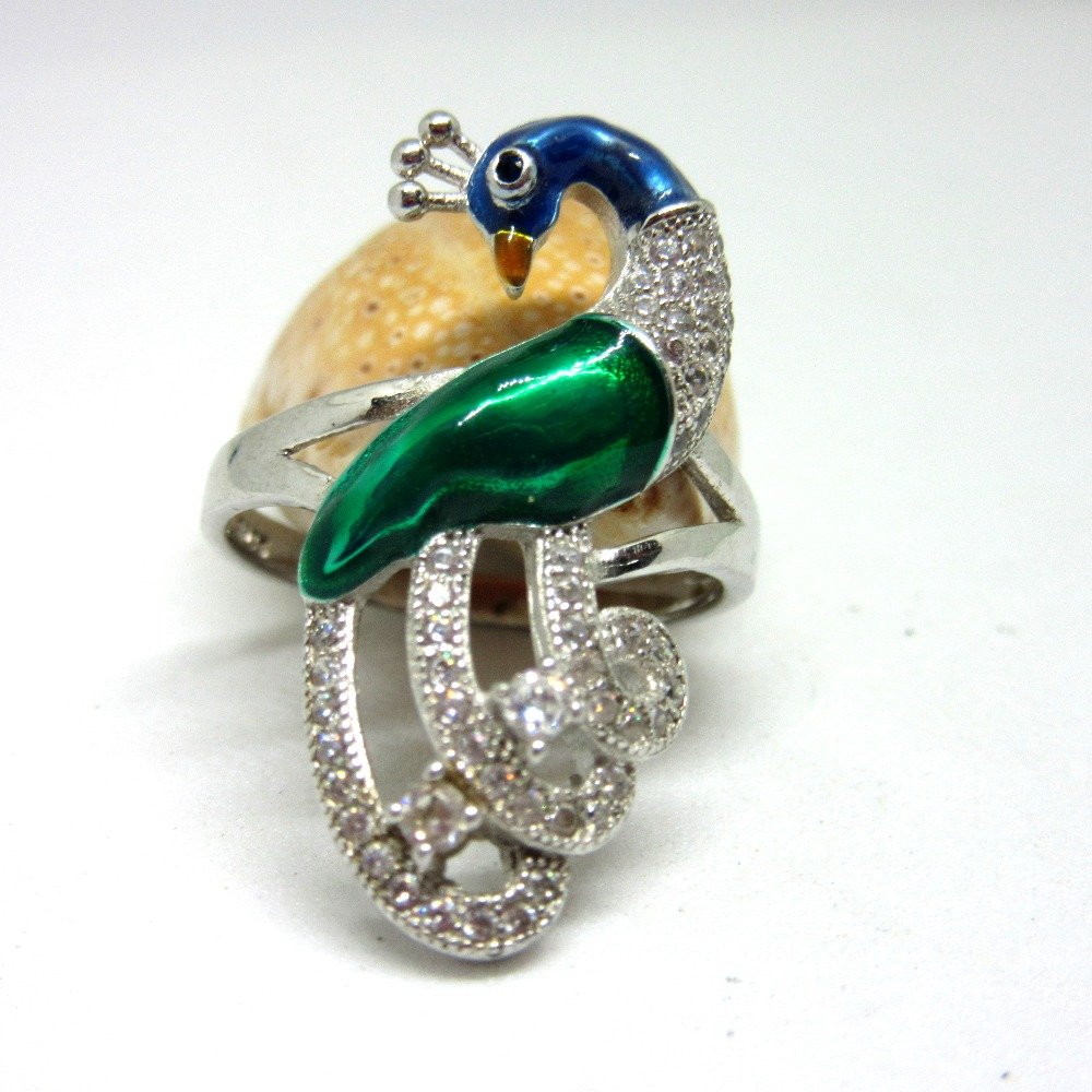 Silver 925 peacock color meena stone ring sr925-85