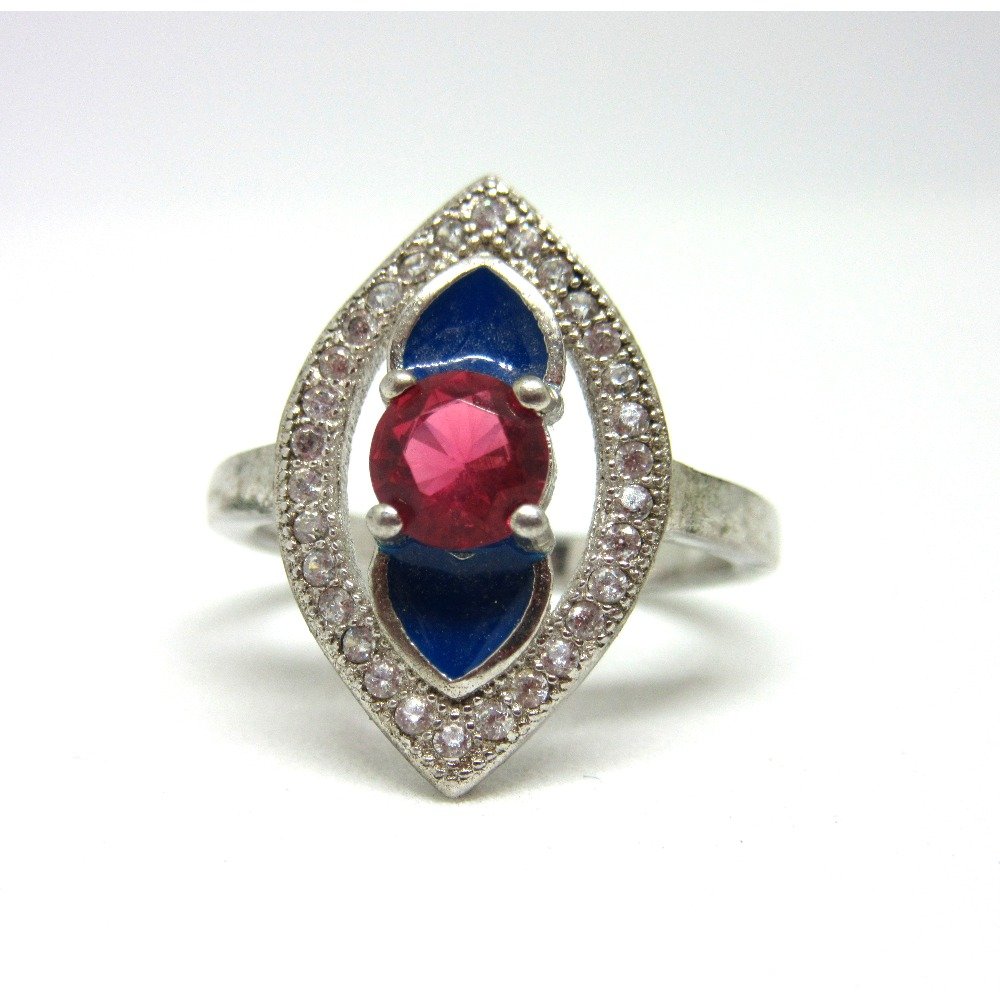 Silver 925 dark pink stone blue meena ring sr925-32