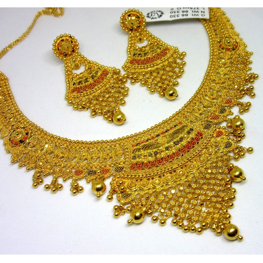Uniquely Designed 22K Gold Necklace | Hoops And Floral Details | PC Chandra  Jewellers