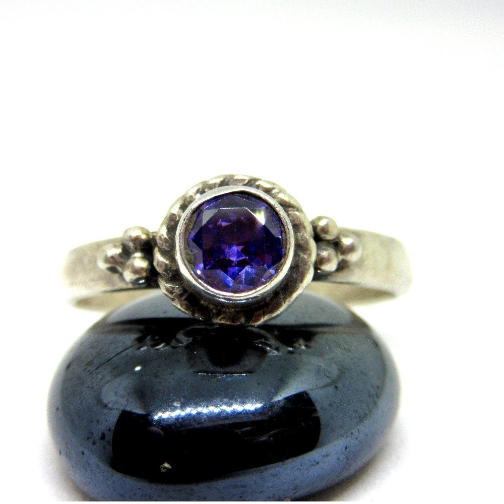 Silver 925 oxidised blue stone ring sr925-258