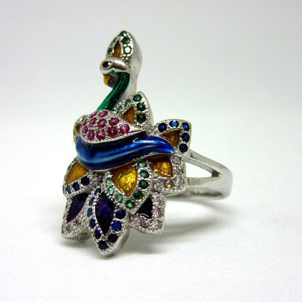 925 silver peacock colorful ring sr925-59