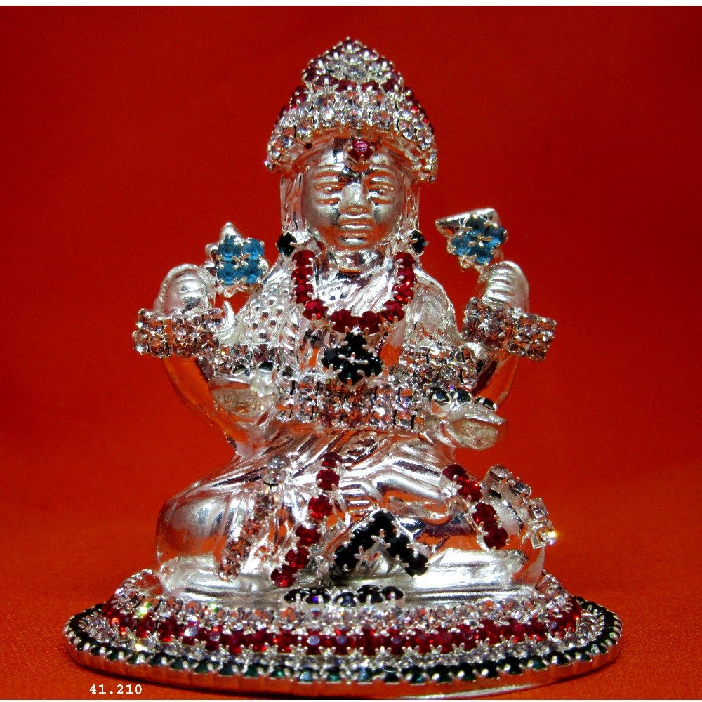 silver Shree Lakshmiji multi-color Diamond murti(Statue)