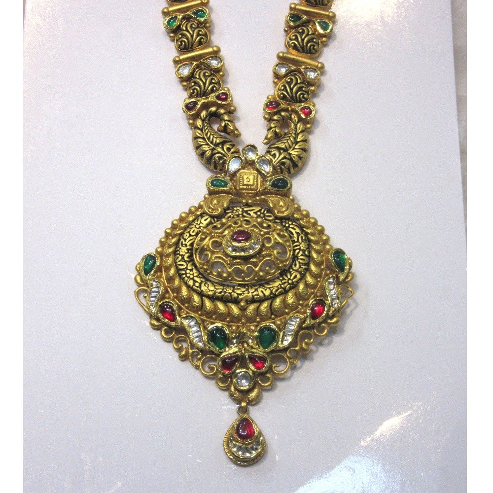 Royal oxidised gold long jadtar necklace set