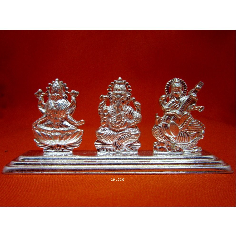 silver trimurti shree lakshmi-Ganesha-Saraswati Murti(Statue)