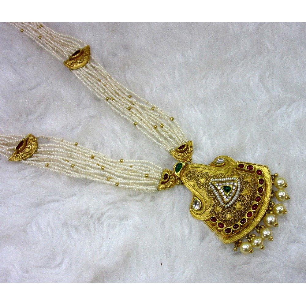 gold hm916 moti chadar long antique jadtar necklace set