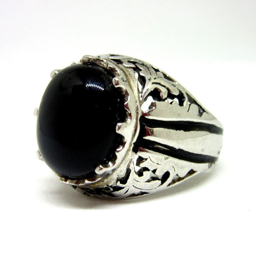 Silver 925 vinatge black stone men ring