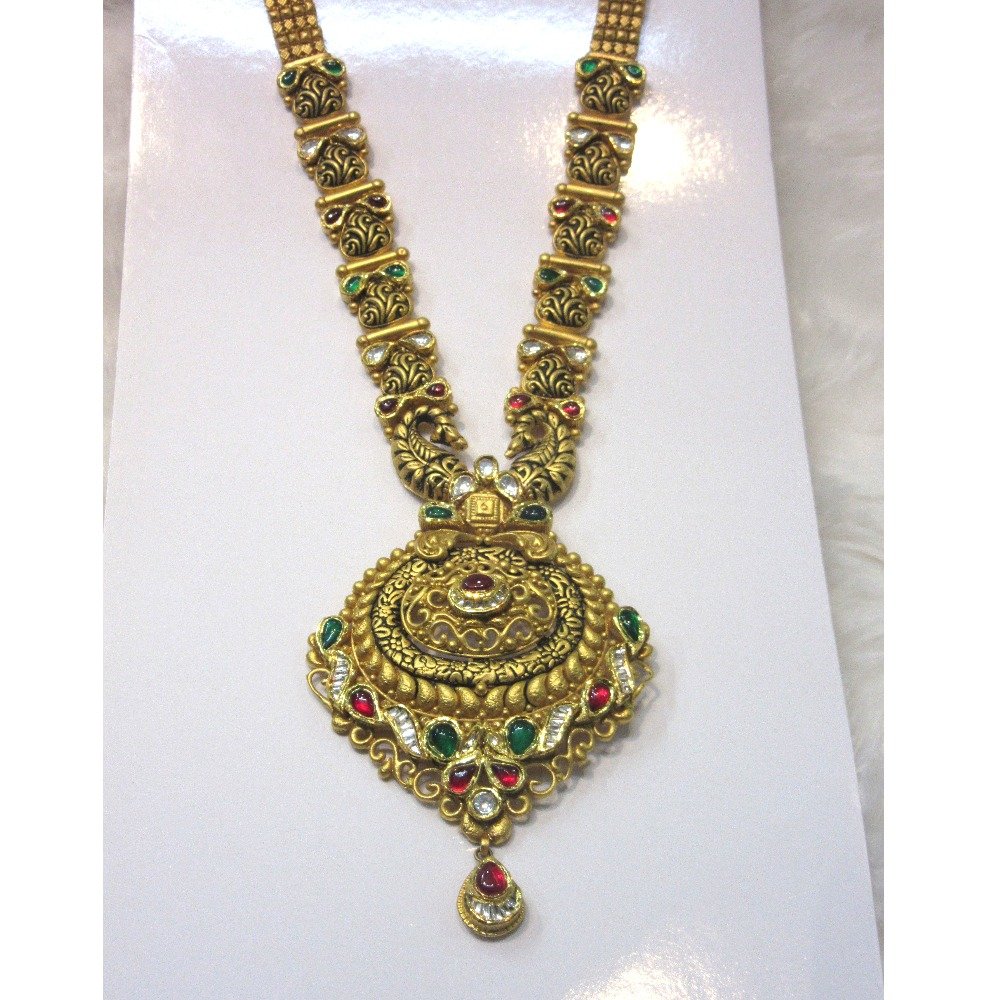 Royal oxidised gold long jadtar necklace set