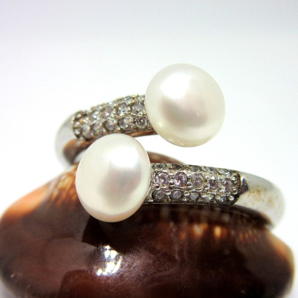 925 silver 2pcs pearl adjustable ring sr925-251