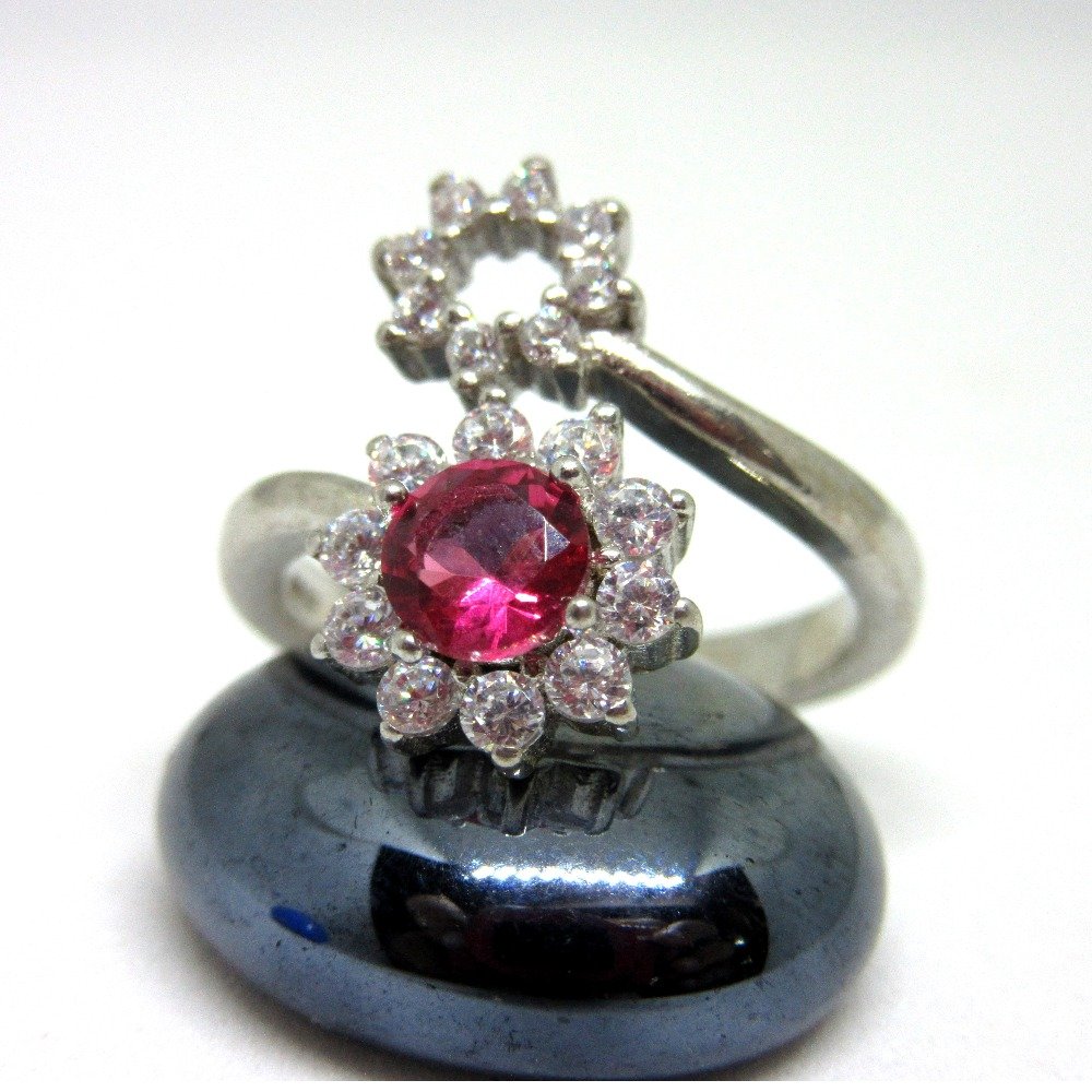 Silver 925 pink stone adjustable ring sr925-242