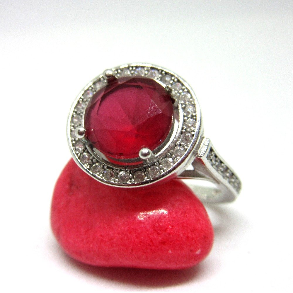 Silver 925 pink round shape ring sr925-70